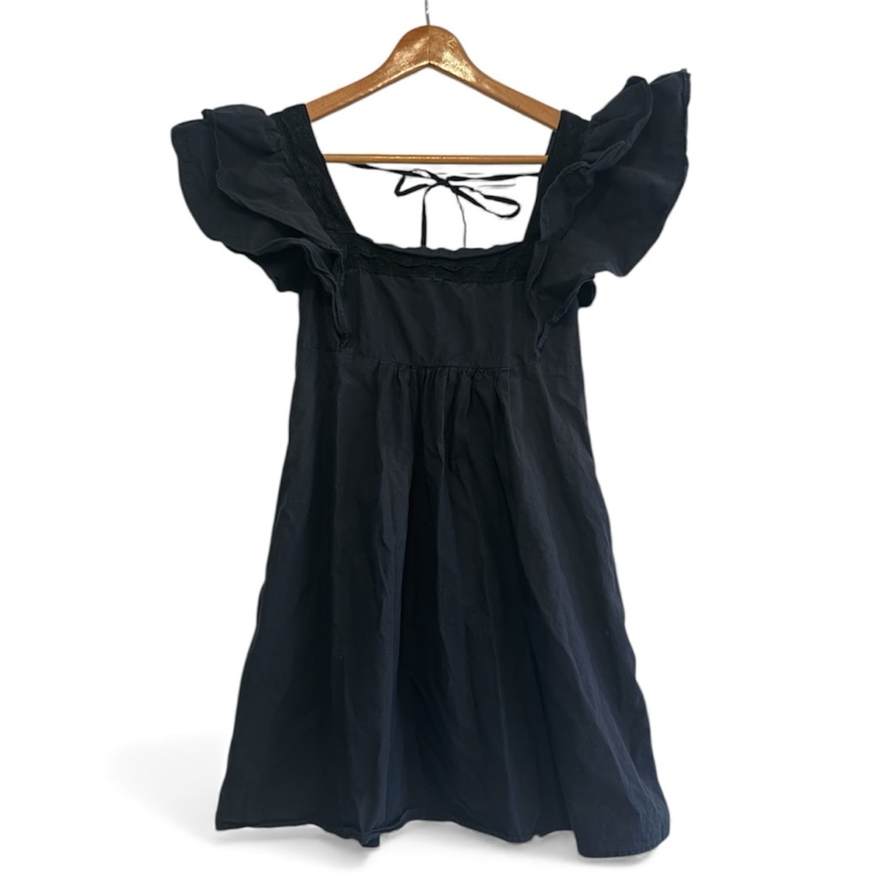 Urban Outfitters Black Baby Doll Mini Dress Ruffle Cap Sleeve 100% Cotton